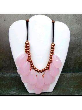 Joan Rivers DBL Strand Faceted Teardrop Necklace-Pink& Rosetone 16"Box Inc Vtg